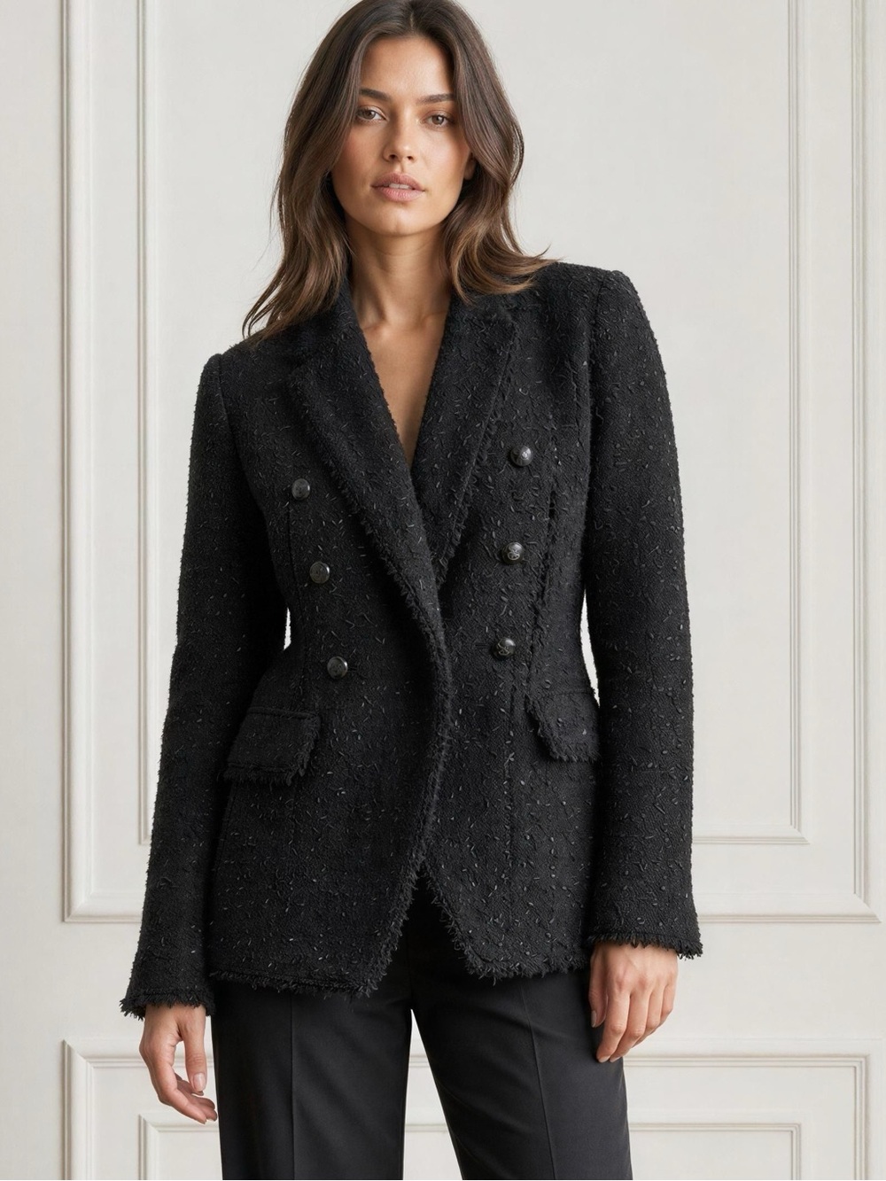 NWT White House Black Market Black Tweed Double-Breasted Blazer